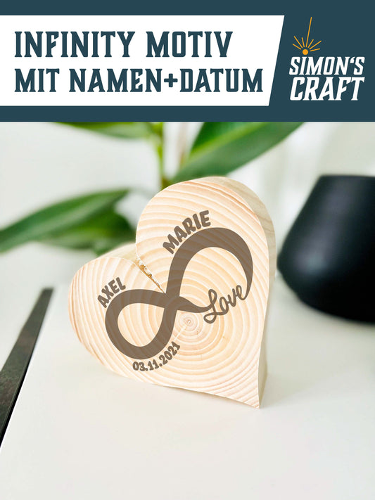Herz aus Holz personalisierte Gravur massives Holzherz als Geschenk für Partner/Mama/Hochzeit/Brautpaar Wunschnamen individuell