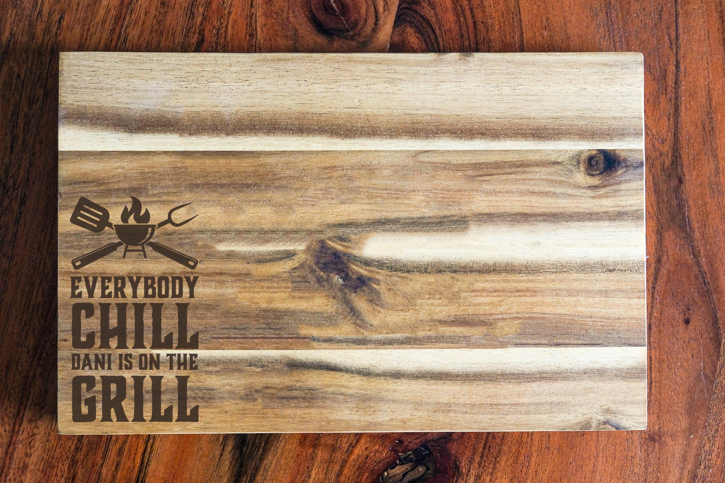 Personalized grill barbeque wooden board with desired text or name, snack board with desired motif